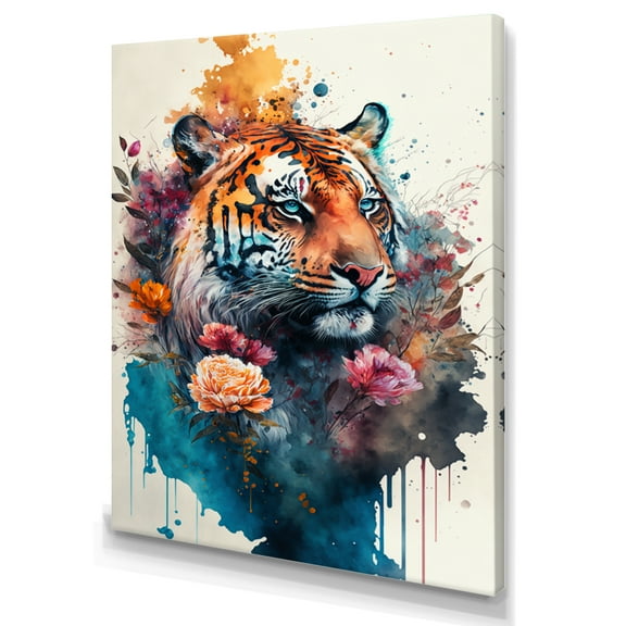 Designart Cute Tiger Floral Art IV Canvas Wall Art