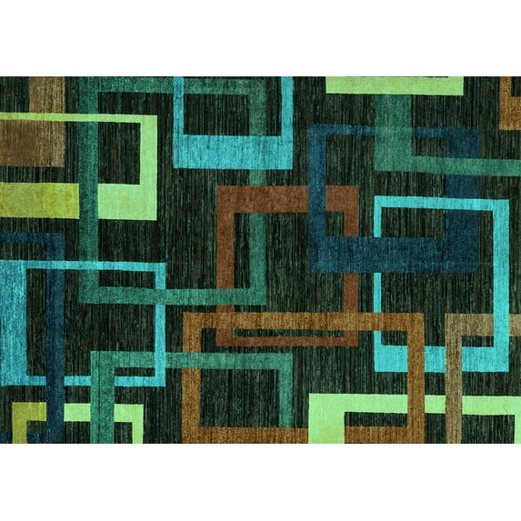 Ahgly Company Machine Washable Indoor Rectangle Oriental Turquoise Blue Modern Area Rugs, 2' x 4'