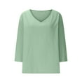 thumbnail image 3 of cocolona Womens Blouses 2025 Trendy V Neck 3/4 Sleeve Tops Fashion Casual Solid Color Shirts Lightweight Comfy T-shirt, 3 of 7