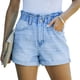 thumbnail image 1 of Pantalones cortos para mujer, cintura elástica, bolsillos con botones, bordes enrollados, pantalones cortos casuales simples de verano, azul claro L, 1 of 8
