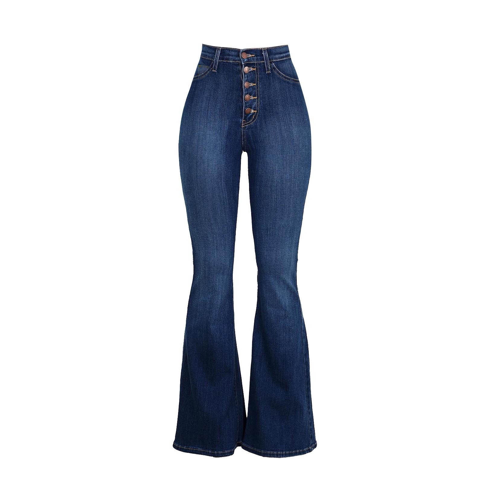 TMOYZQ Women's 70s Vintage Denim Flare Pants High Waisted