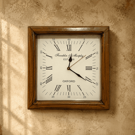 Vintage Wooden Wall Clock, Square Roman Numeral Wall Clock, Rustic Farmhouse Decorative Clock, Classic Oxford Style Home Decor