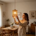 thumbnail image 2 of Rattan Lamp Shade,Retro Small Wicker Lamp Shade Replacement, Boho Woven Pendant Light Lampshade Cover for Floor & Chandelier, 2 of 5