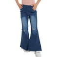 thumbnail image 4 of DPOIS Girls Jeans Denim Elastic Wasit Wide Leg Ruffle Flare Hem Pants Ripped Jeans Dark Blue 6, 4 of 7