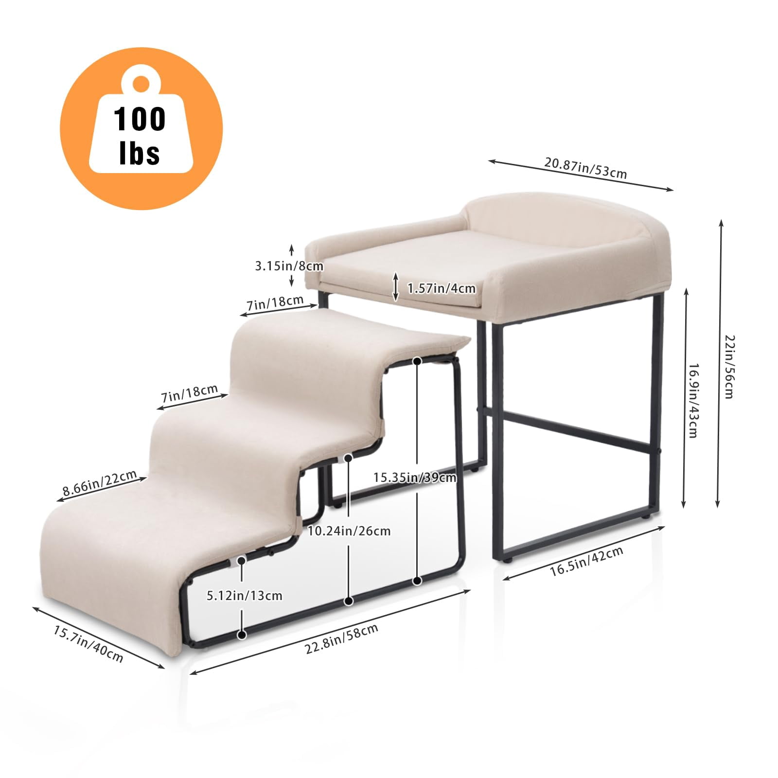Dog Window Perch with Stairs, Pet Stairs Ramp with Seat, Dog Perch to Look Out Window with Ramp, Lounge Elevated Dogs Bed, Small Pet Step, Multi-Level Platform with Foam Upholstery