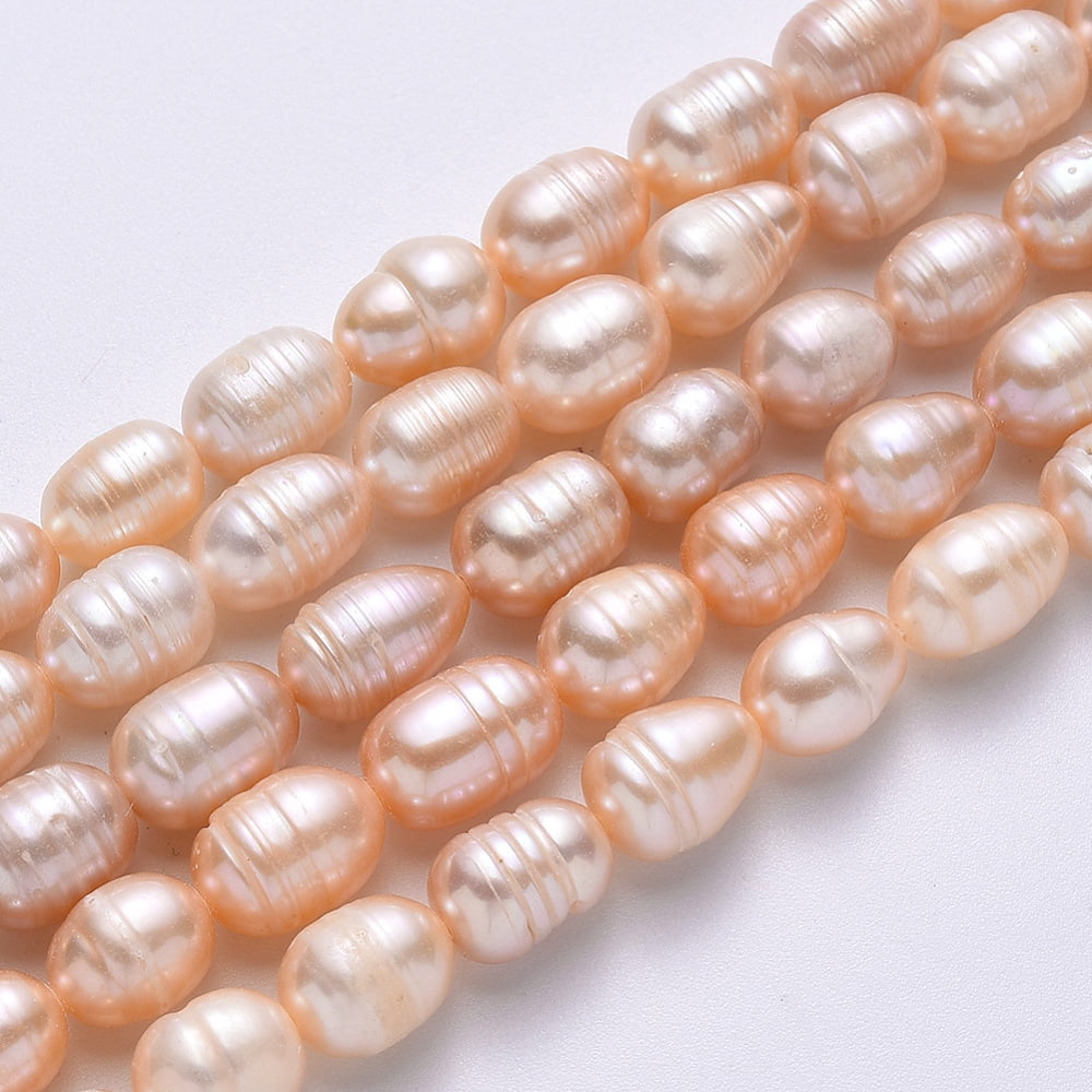 5pcs Natural Cultured Freshwater Pearl Beads Strands Rice PeachPuff 7~13x7~8mm Hole: 0.8mm about 32~40pcs/strand 12.99 inch