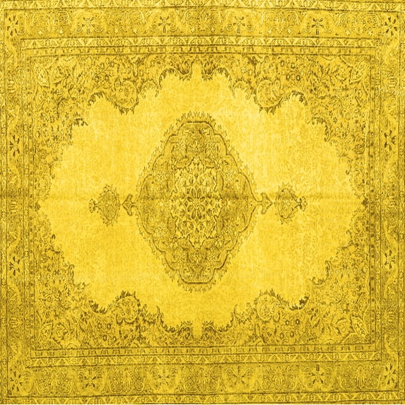 Ahgly Company Machine Washable Indoor Square Persian Yellow Traditional Area Rugs, 7' Square