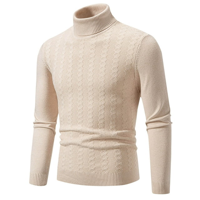 asjyhkr Mens Sweaters Long Sleeve High Neck Knit Undershirts Solid Color Casual Thermal Breathable Workout Gym Fall Sweaters