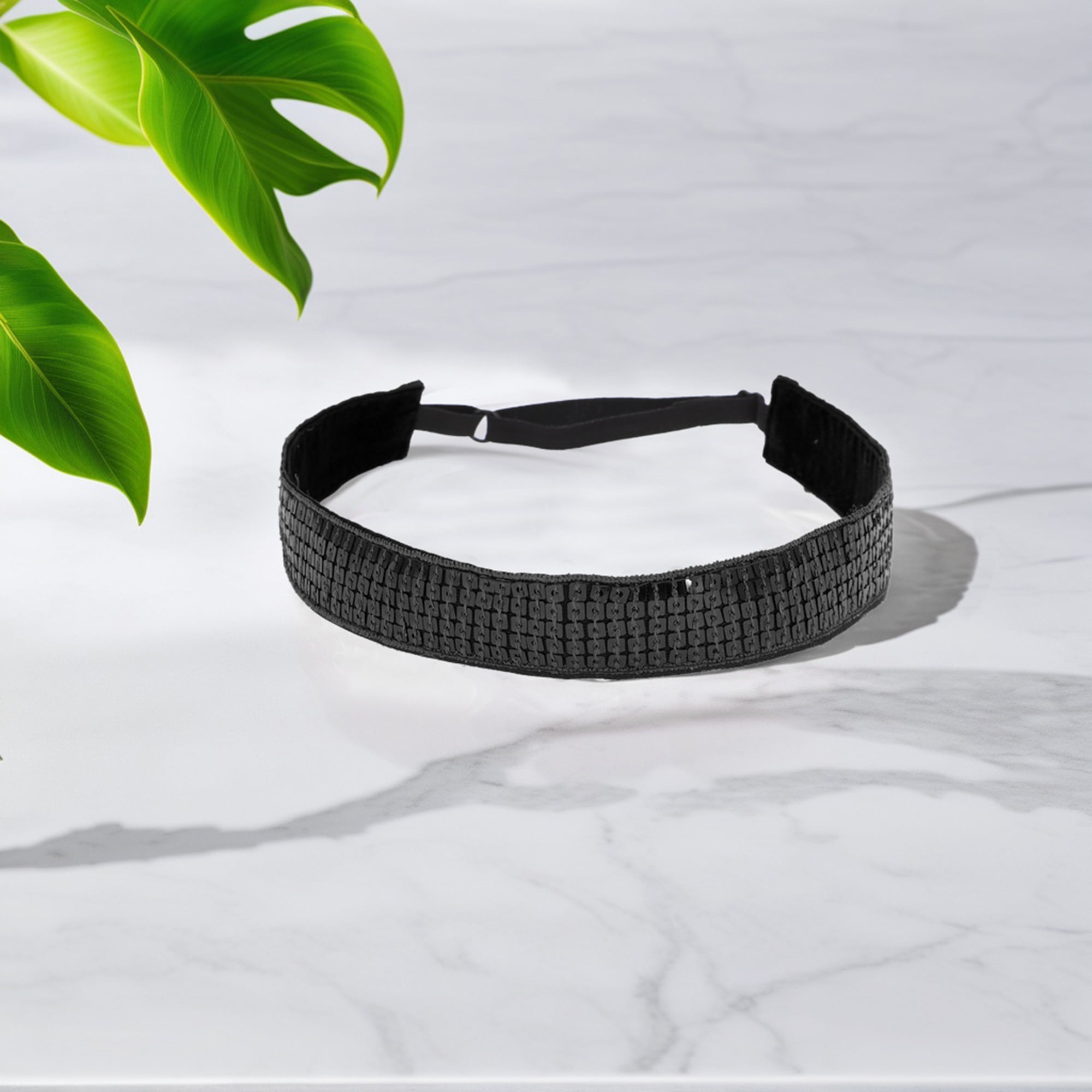 Unique Bargains Adjustable Sequins Headbands 1 Pc Black