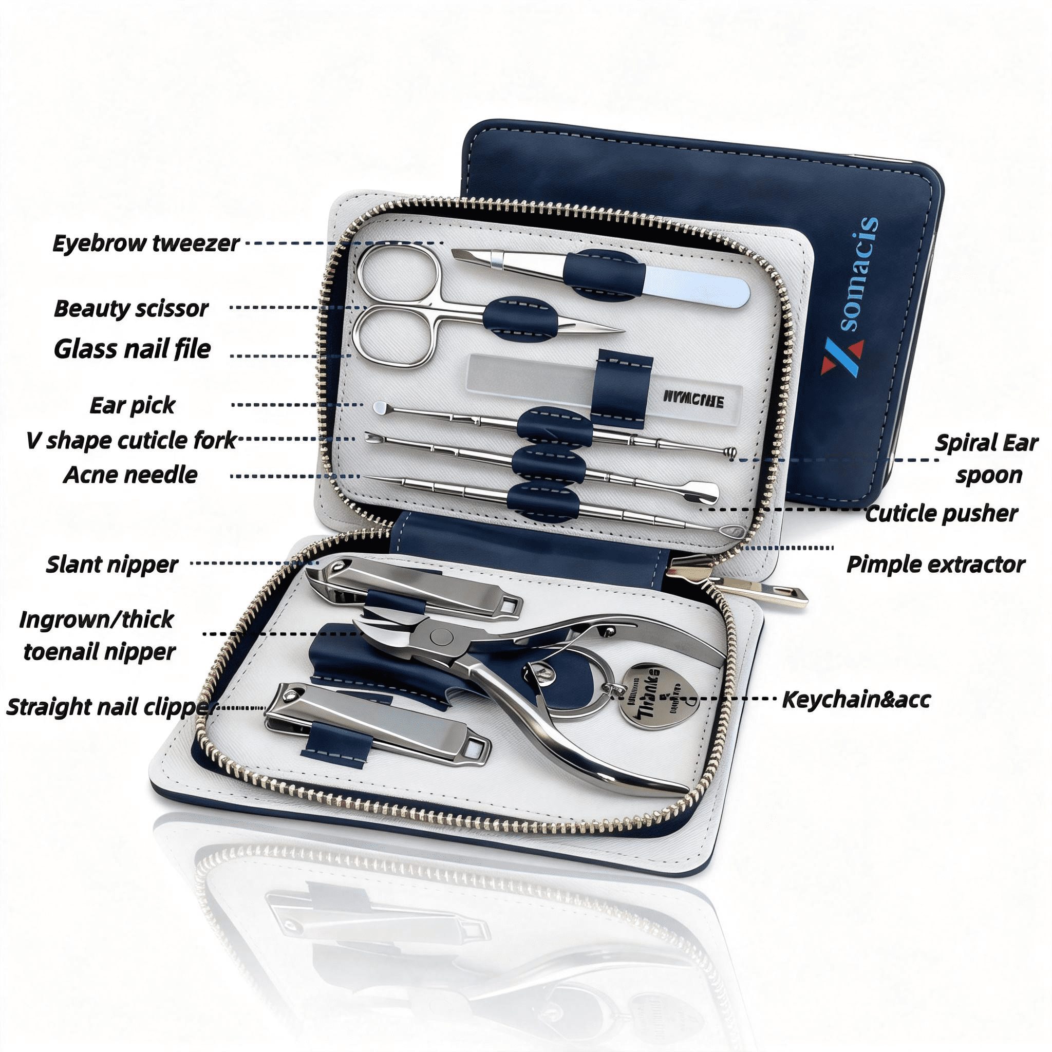 Nail Clippers Set Fingernail and Toenail Clipper Cutters, Manicure Pedicure Kit Stainless Steel 10pcs Professional Grooming Kits, Nail Care Tools with Portable Leather Case for Men or Women