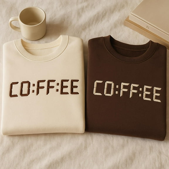 Coffee Embroidered Crewneck Sweatshirt - Retro Fall Shirt