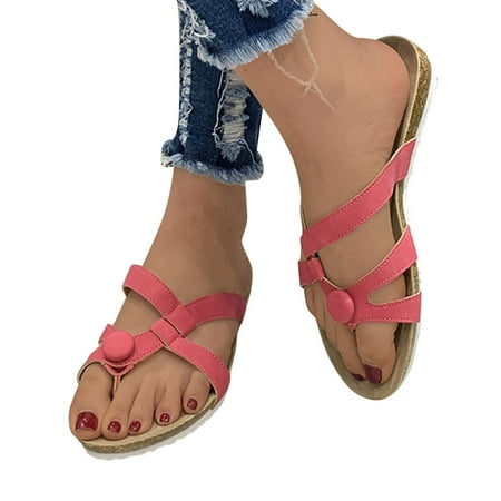 

uikmnh Slippers for Women Sandals For Women Solid Flat Slippers Sandals Casual Shoes Hot Pink 8.5