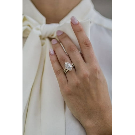 SOLITAIRE JEWELS 1.75CT Marquise Cut Halo & Pave Moissanite Engagement Ring for Women, Diamond on Bridge, 10k Yellow Gold Solitaire Ring
