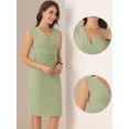 thumbnail image 2 of DARING DIVA Pencil Sleeveless Wrap V Neck Belted Office Dresses M Light Green, 2 of 5