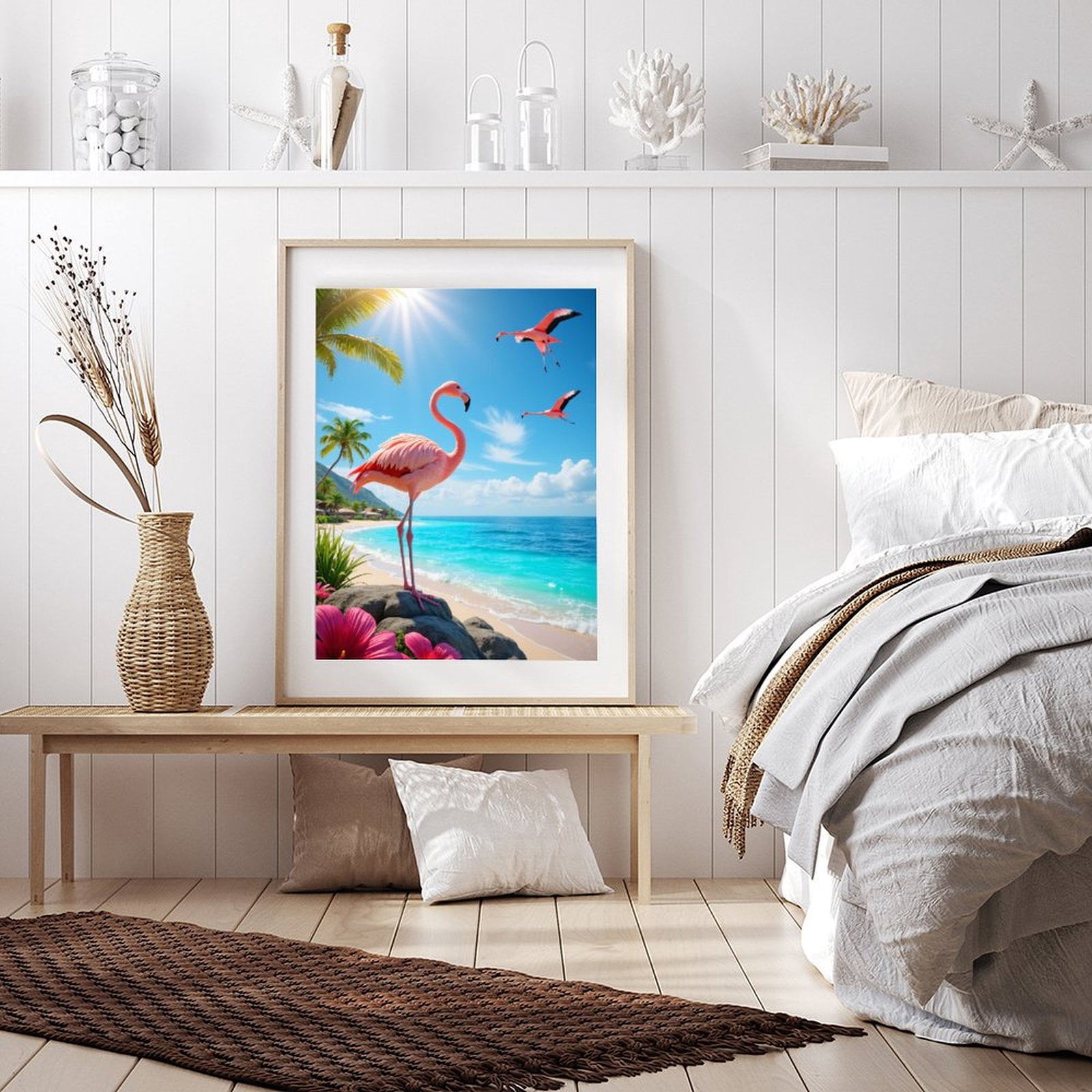 Diamond Art Kits for Adults - 5d Tropical Beach Flamingos Palm Sky Diamond Painting for Adults, Diamond Art for Adults Beginners, Diamond Painting Kits for Adults for Home Wall Decor