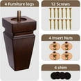 thumbnail image 2 of BZUEPRS  Square Wood Furniture Legs Set of 4 - Wooden Replacement Feet for Couch, Bed, Bench, Dresser, Rubber Wood Parts for Table, Sofa, Wooden Legs Chairs Complete with Installation Hardware, 2 of 14