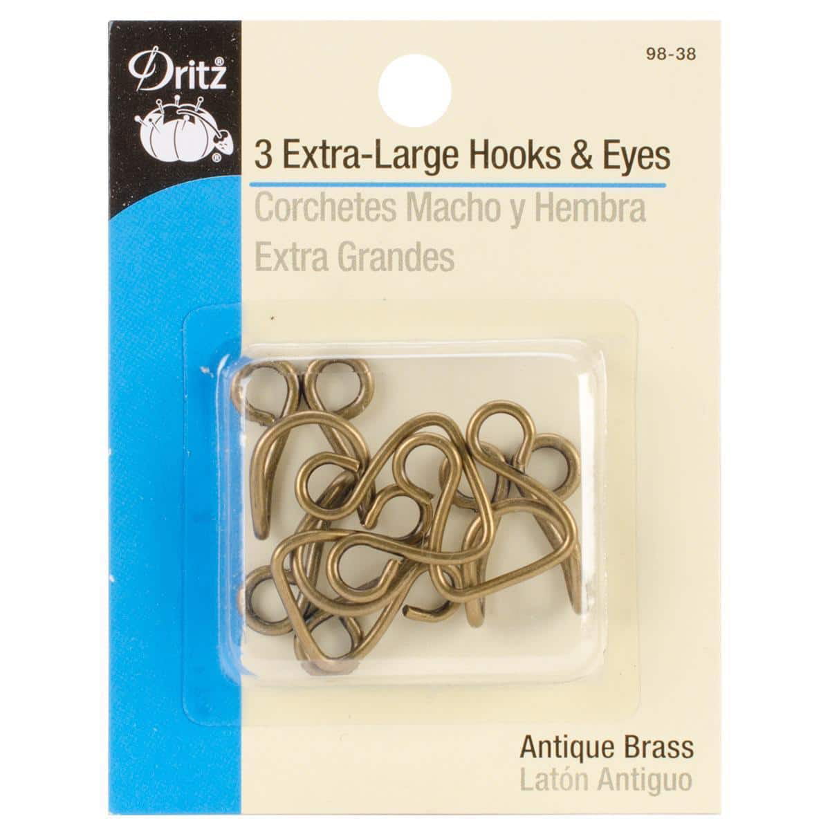 Dritz 98-38 Extra-Large Hooks & Eyes 3/Pkg-Antique Brass