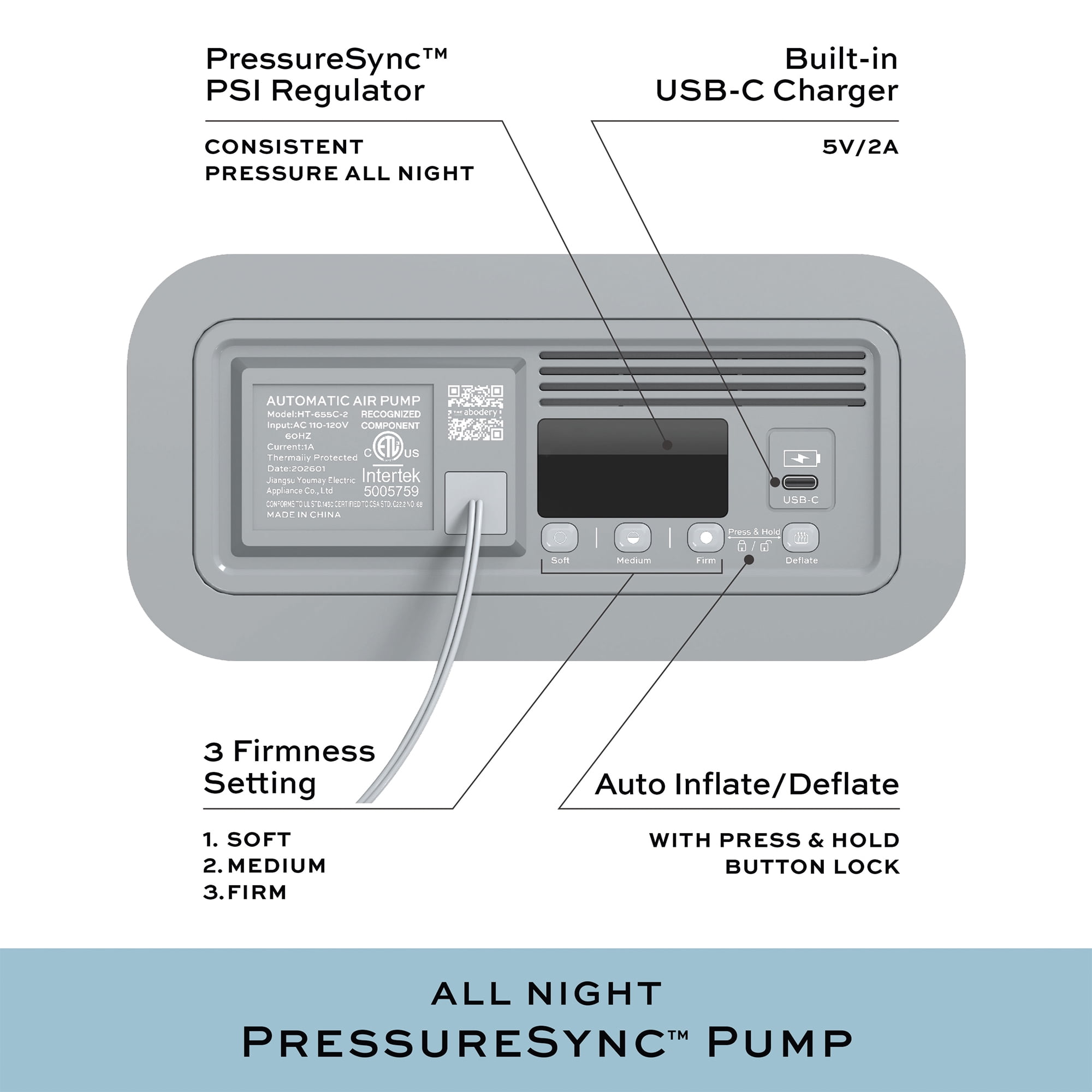 Foam Top Air Mattress with All-Night PressureSync Pump, Inflatable 18-Inch Queen Mattress by The Abodery