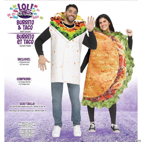 Fun World Adult Burrito & Taco Couple's Costume - Size One Size Fits Most - Multicolored