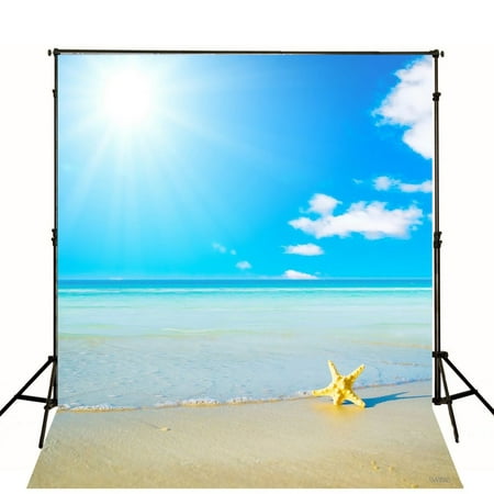 Image of GreenDecor 5x7ft Anti Crease Digital Cloth White Cloud Sea Beach Photography Backdrops for Scenery Photographic Backgrounds Props