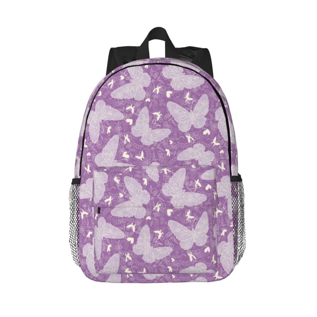 Easygdp Purple Butterflies Floral Mochila Ligera de 15 Pulgadas para Estudiantes, Mochila Cómoda para la Escuela y Viajes, Correas Ajustables