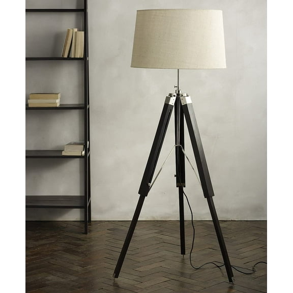 Designer Nautical Wooden Tripod Floor LAMP with White Shade