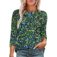 thumbnail image 3 of Mittory Womens Tops 3/4 Sleeve Shirts Round Neck Loose Casual Blouses Floral Print Tshirts, 3 of 6