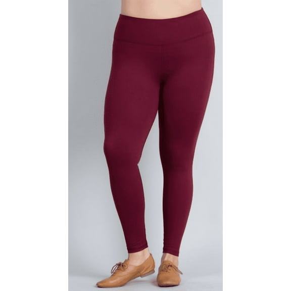 Burgundy Solid Leggings with Yoga Band - Women's Plus TC