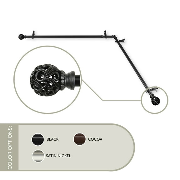 Cilla Corner WIndow Curtain Rod 13/16 inch 66-120" - Black