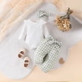 thumbnail image 2 of TOWED22 Newborn Infant Girl Fall Winter Clothes 3-Piece Set Long Sleeve Round Neck Romper Jumpsuit Ribbed Pants Headband Outfits Set(Light Green,18-24 M), 2 of 9