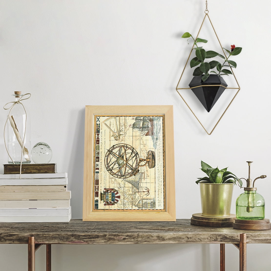 Nautical Map I -Framed Print w/glass-Natural Wood