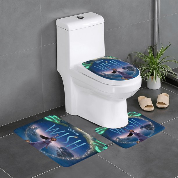 Wish Juego de 3 alfombras de baño de coral fleece: tapete de baño + alfombra de inodoro en forma de U + funda de tapa de inodoro en forma de O