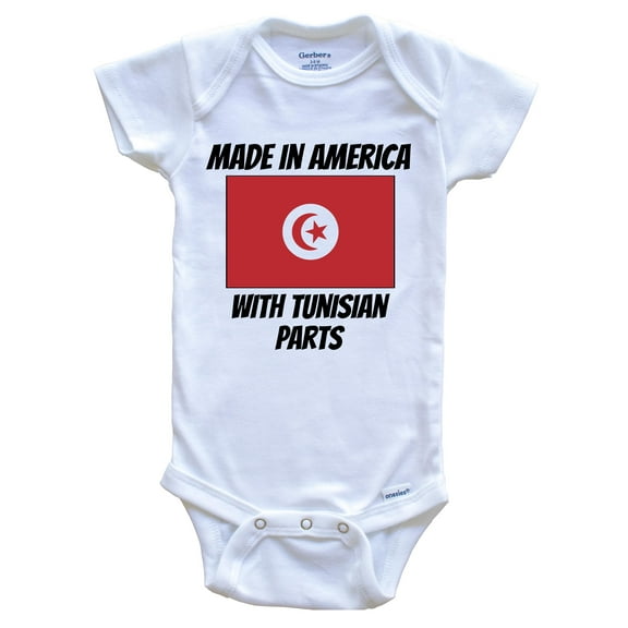 Made In America With Tunisian Parts Tunisia Flag Funny Baby Bodysuit - Cute One Piece Baby Bodysuit, 0-3 Months White