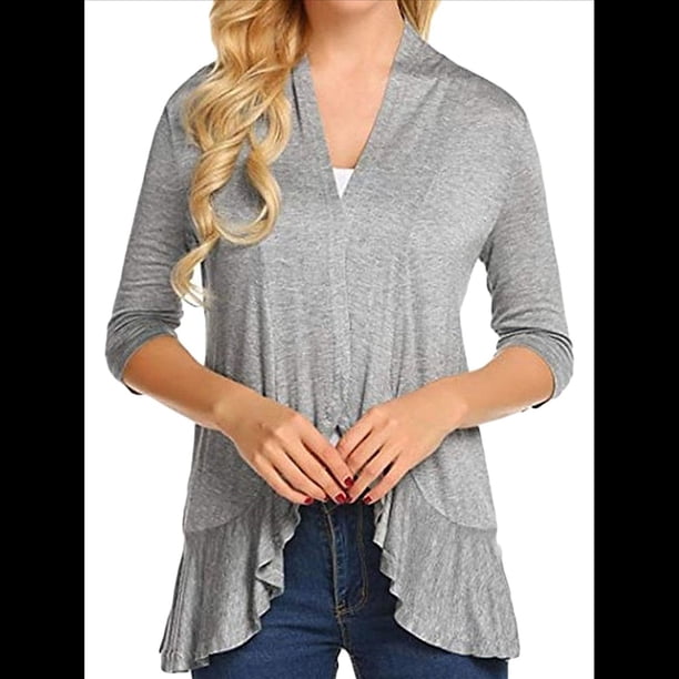 Cárdigan Informal de Cuartos para Mujer, Moderno Cárdigan Abierto por Delante. Gris XL