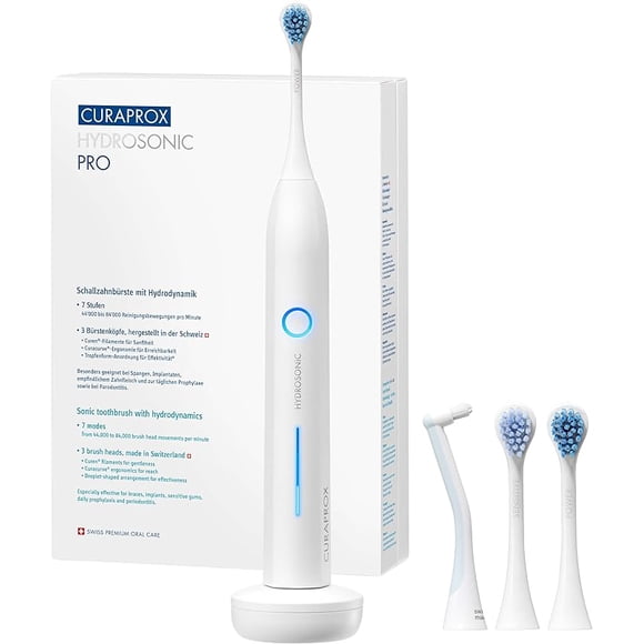 Curaprox Hydrosonic Pro - 84 000/minute - la Meilleure Brosse à Dents Électrique Adutls pour un Nettoyage Précis et Doux à Grande Vitesse - Brosse à Dents Électrique Rechargeable avec Étui de Voyage