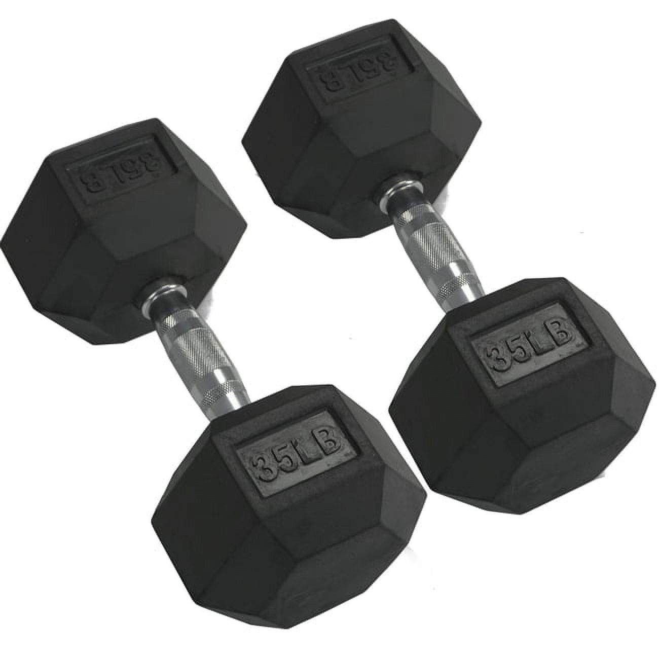 Titan Fitness 35 LB Pair Free Weights, Black Rubber Coated Hex Dumbbell, Ergonomic Cast Iron Handle, Strength Training - image 3 of 4