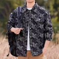 thumbnail image 3 of Ceisia Men Geometric Jacquard Denim Button Down Shacket Lapel Long Sleeve Chest Pockets Casual Oversized Shirt Jacket Daily Autumn Winter Outfit Gift, 3 of 6