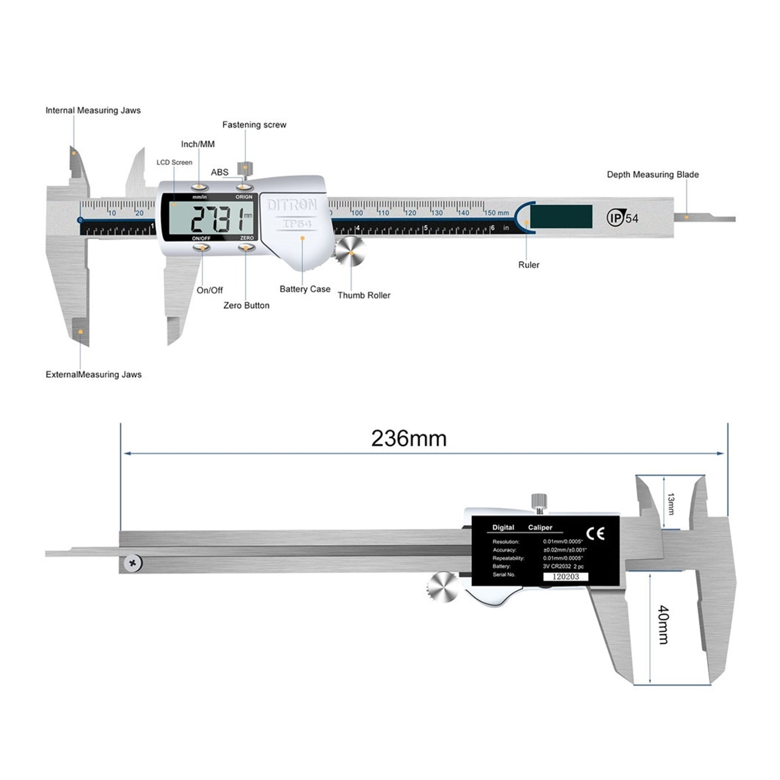 0-150mm 6" Stainless Steel Electronic Digital Caliper IP54 Waterproof Metric Vernier Measurement Tool With LCD Screen