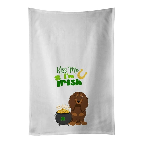 Carolines Treasures WDK4805WTKT Longhair Chocolate and Tan Dachshund St. Patricks Day White Kitchen Towel Set of 2 Dish