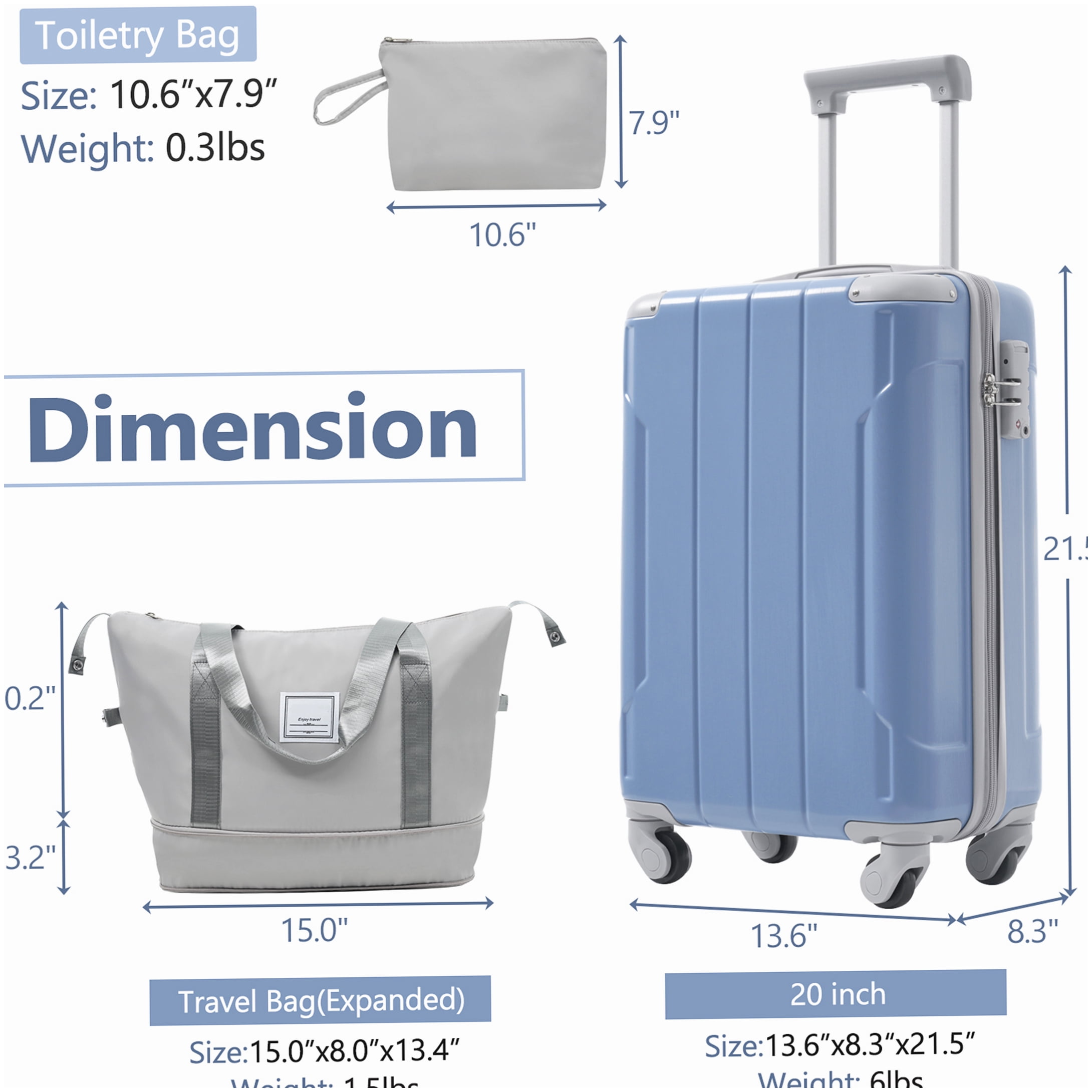 Expandable Carry-On Luggage Set 3-Piece with TSA Lock, Spinner Wheels, and Lightweight ABS Shell