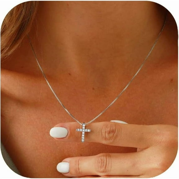 Small Cross Necklaces For Women Simulated Diamond Cross Pendant Dainty Cross Necklace Cubic Zirconia Cross Necklace For Women[o5427]