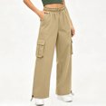 thumbnail image 4 of Costeam Womens Solid Color Straight Leg Cargo Trousers Multi Functional Side Pockets Elastic Drawstring Waist Wear Resistant Fabric Loose Casual Daily Bottom Pants, 4 of 9