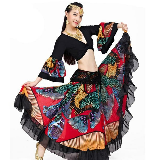 de Danza Del Vientre Tribal Gypsy Flamenco Maxi Faldas Traje de