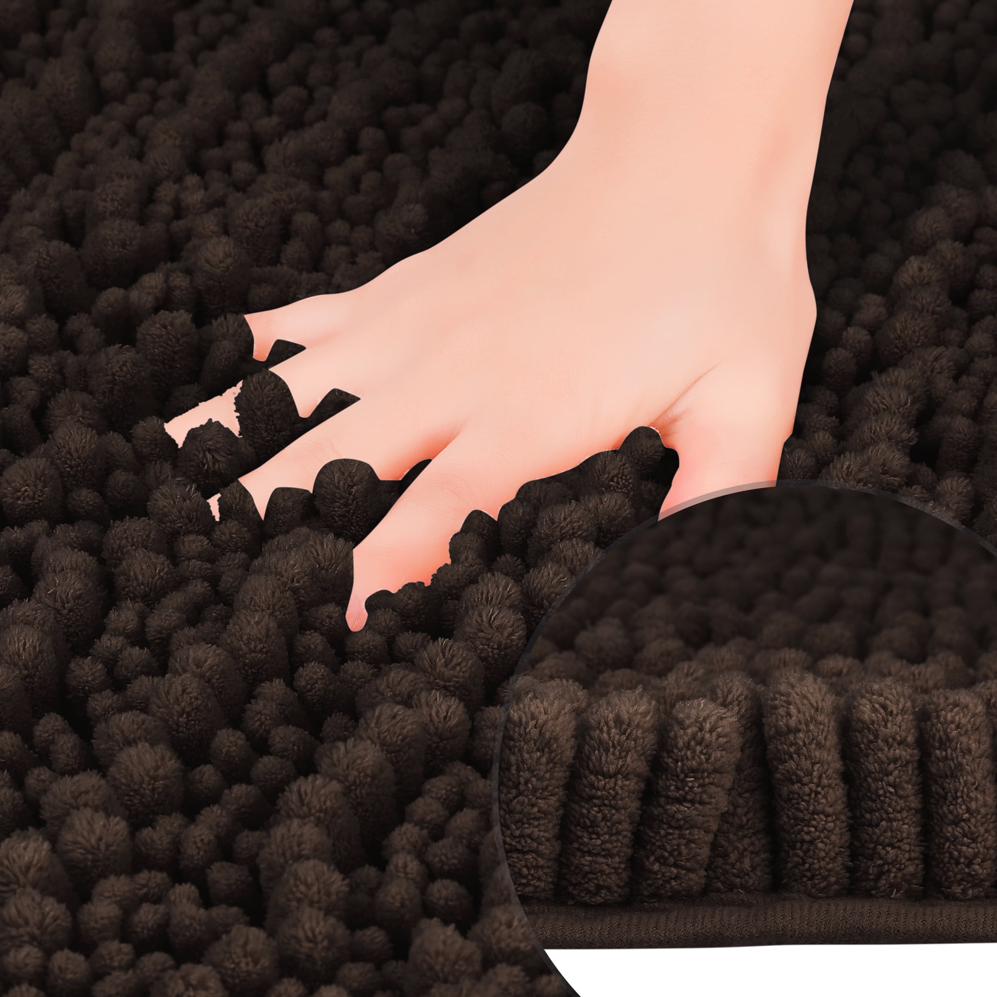 Unique Bargains Chenille Bathroom Rugs Non-Slip Bath Rugs Plain Washable Soft Shower Mat Brown 20" x 32"