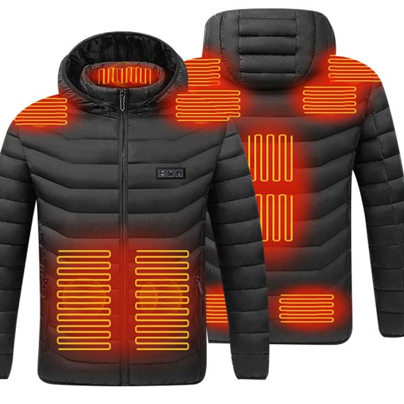 Lightweight Heating Down Coat Heated Jacket Hooded Detachable Electric Heating Jacket 3 Speed Temperature Control 11 Heating Zone Lightweight Heating Down Coat For Men Women