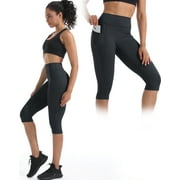 NELEUS Womens Yoga Capris Leggings For Workout With Pockets Tummy Control High Waist,Black+Black+Black,US Size M