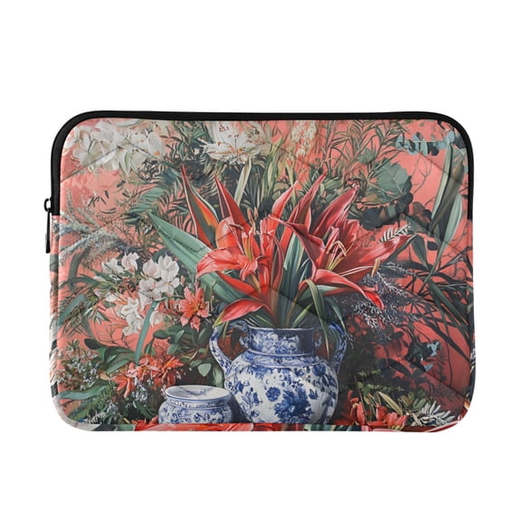 FORMRS 13"-13.3" Laptop Sleeve Protective Case Soft Carrying Quilted Computer Bag Cover, Red Vibrant Flowers