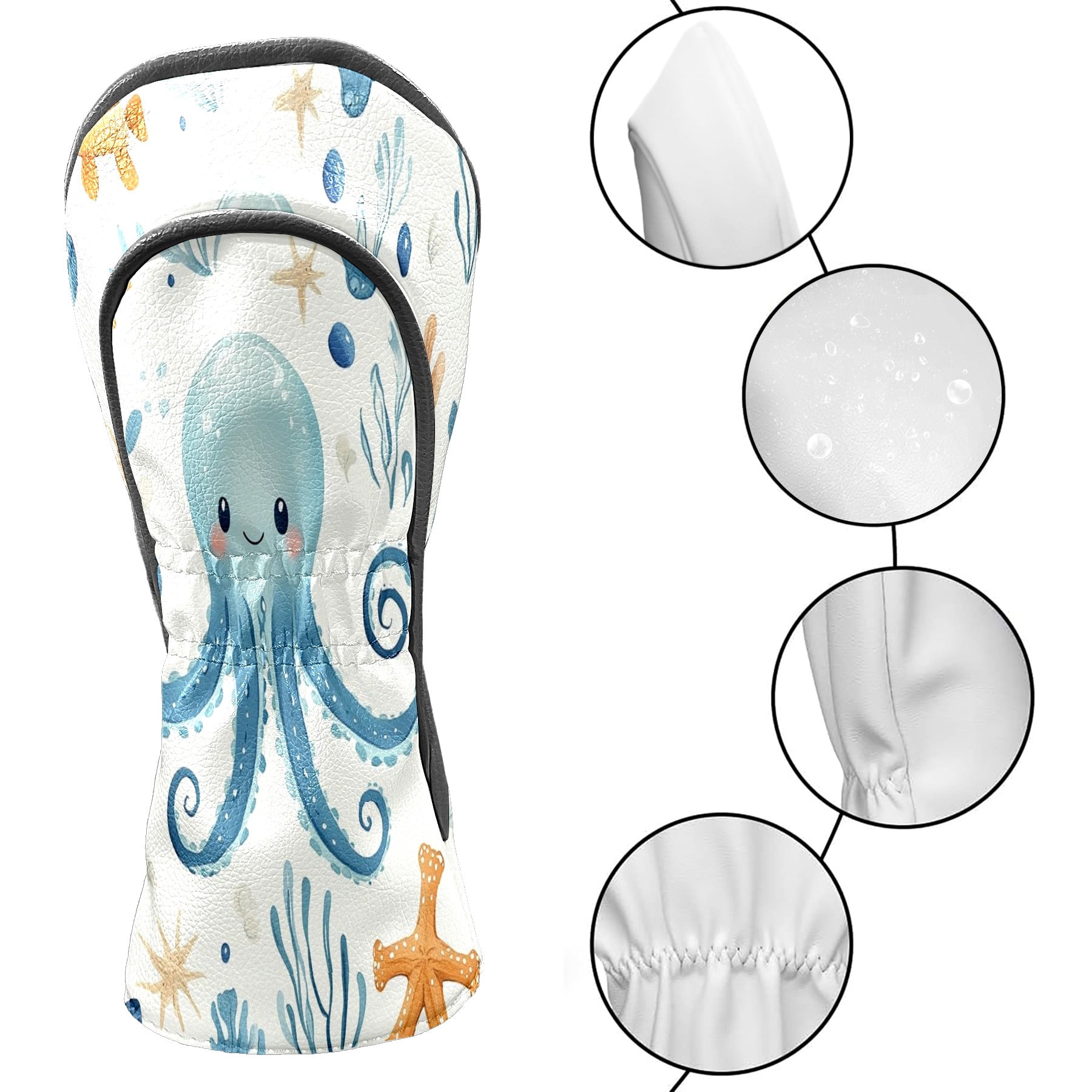 Golf Club Covers PU Leather Waterproof Head Covers for Fairway Woods Hybrids Cute Cartoon Sea Creatures Unisex Fits Most Brands