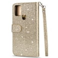 thumbnail image 2 of Allytech Glitter Wallet Case for Samsung Galaxy A21s, Bling Sparkly Design PU Leather Kickstand Zipper Pocket Cards Slots Folio Flip Cover with Detachable Wrist Strap for Samsung Galaxy A21s, Gold, 2 of 4