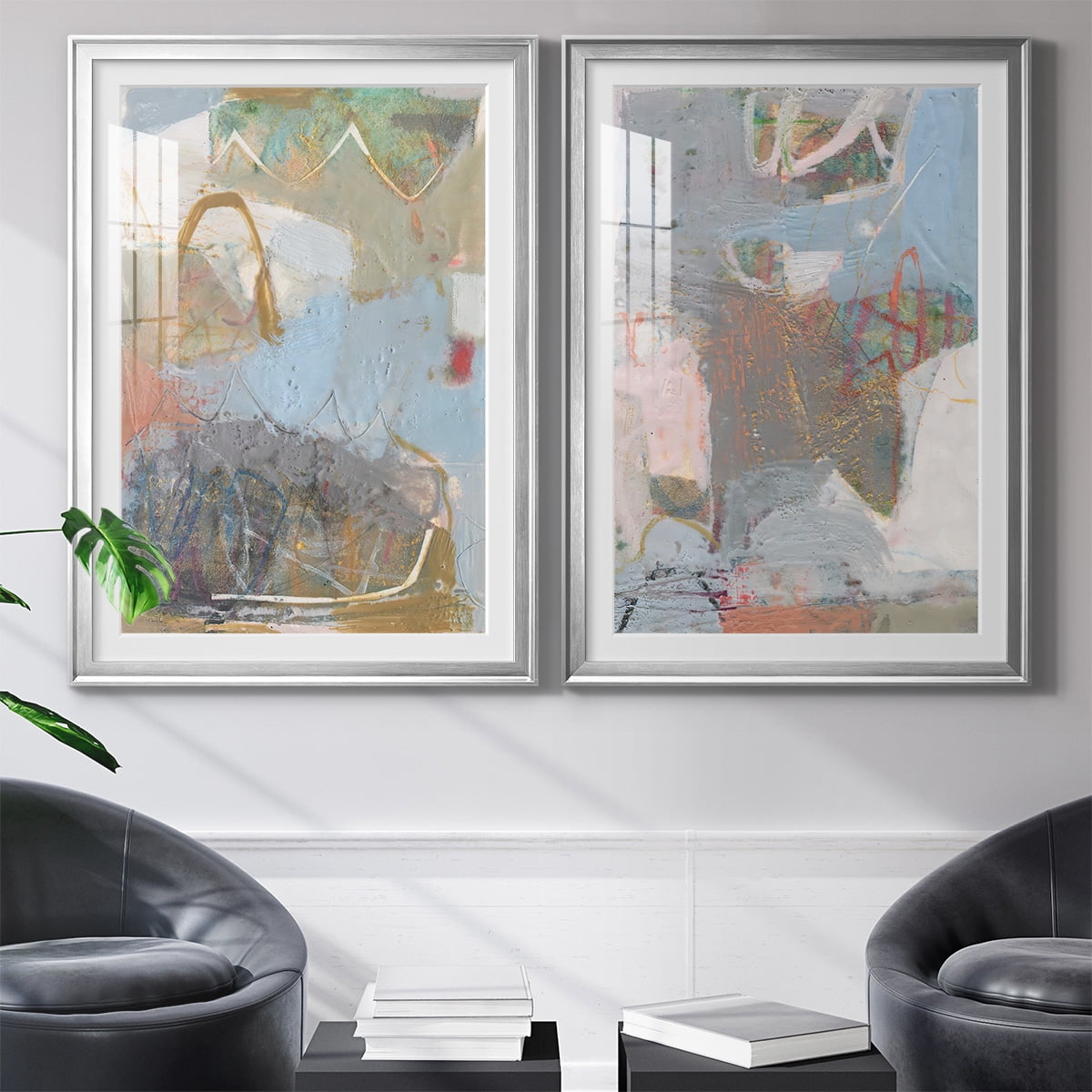 Wexford Home Minim I Premium Framed Print, 26.5" x 36.5" - Ready to Hang, Silver (Set of 2)